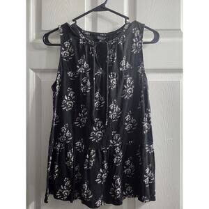 Lucky Brand Women's Floral Print Sleeveless Babydoll Top Split Neck Cotton Small